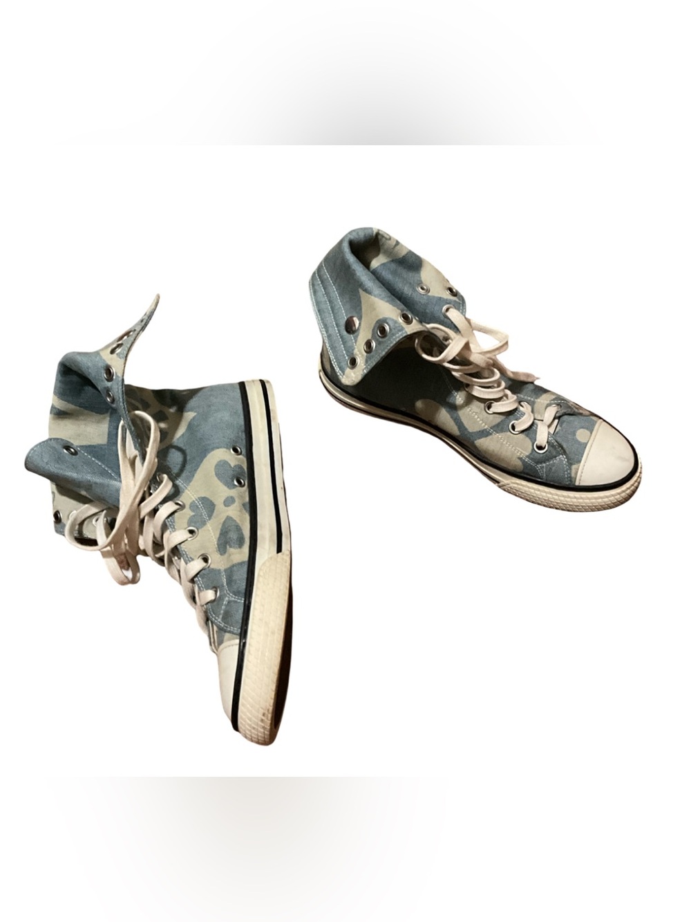 Moschino Blue Denim Floral High Top Sneakers Fold Over Size 42